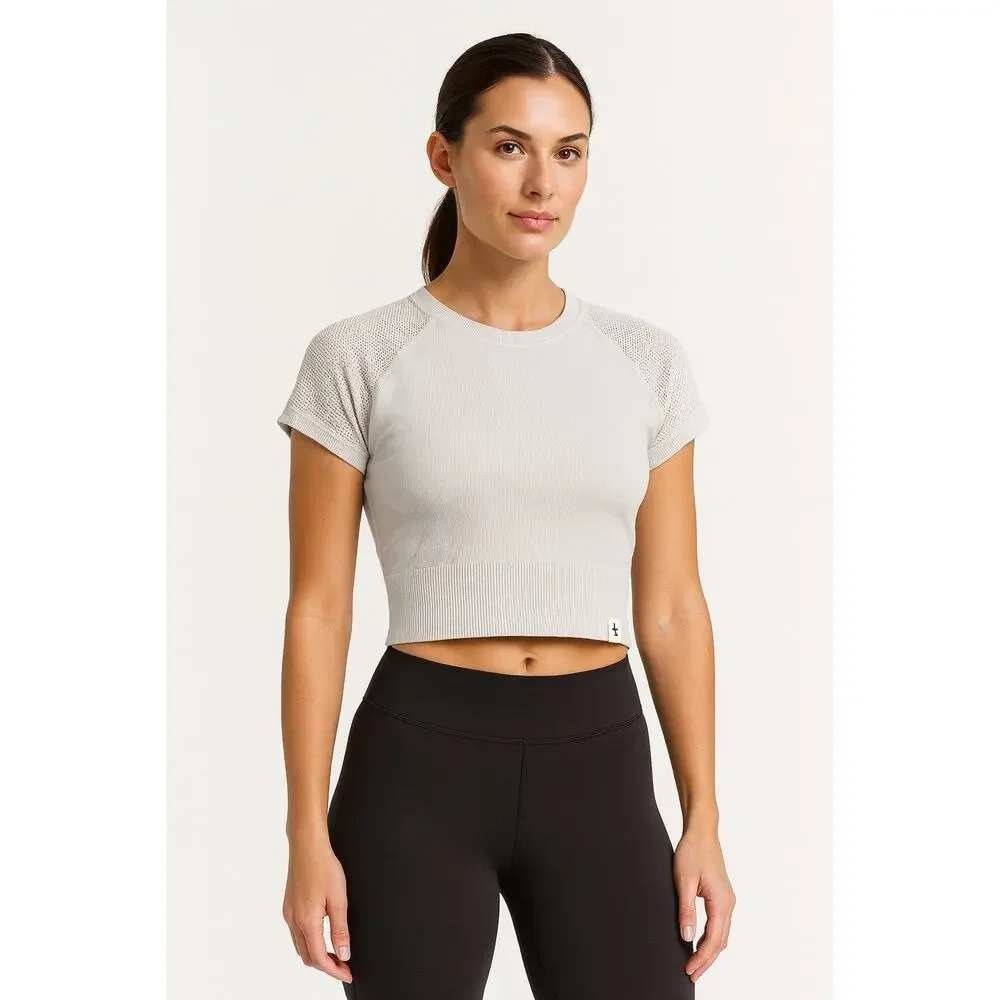 JoyLab Seamless Crop Top Womens XL Gray Mesh Short Sleeve Athletic Shirt